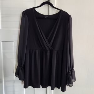 Torrid Black V-Neck Long Sheer Sleeve Blouse Plus Size 3